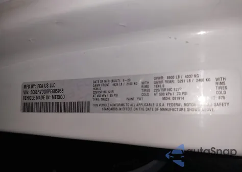 2023 Ram Promaster 2500 High Roof 159 Wb from USA, damaged, VIN 3C6LRVDG0PE605958